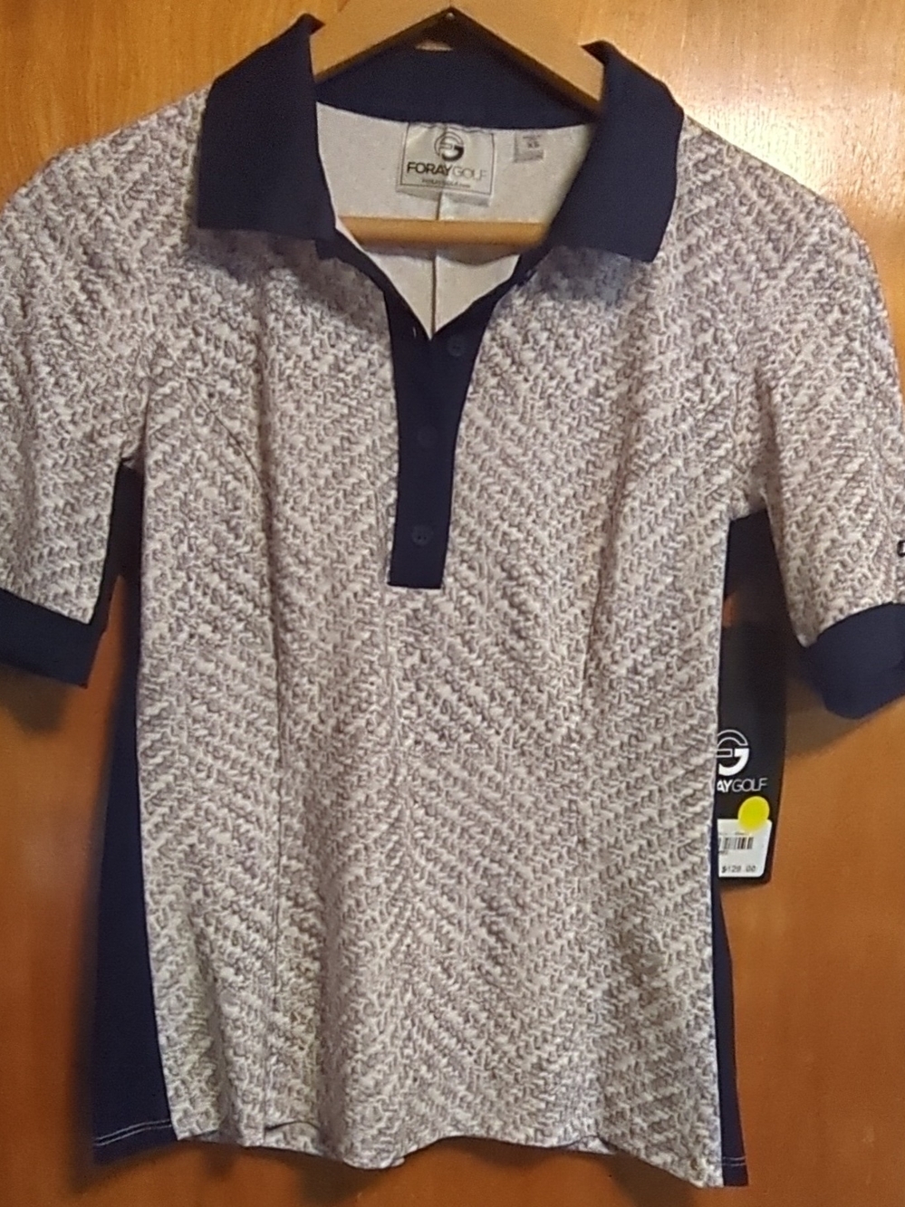 Women's Foray Golf Heathered Ivory Polo with Navy Trim Size XS